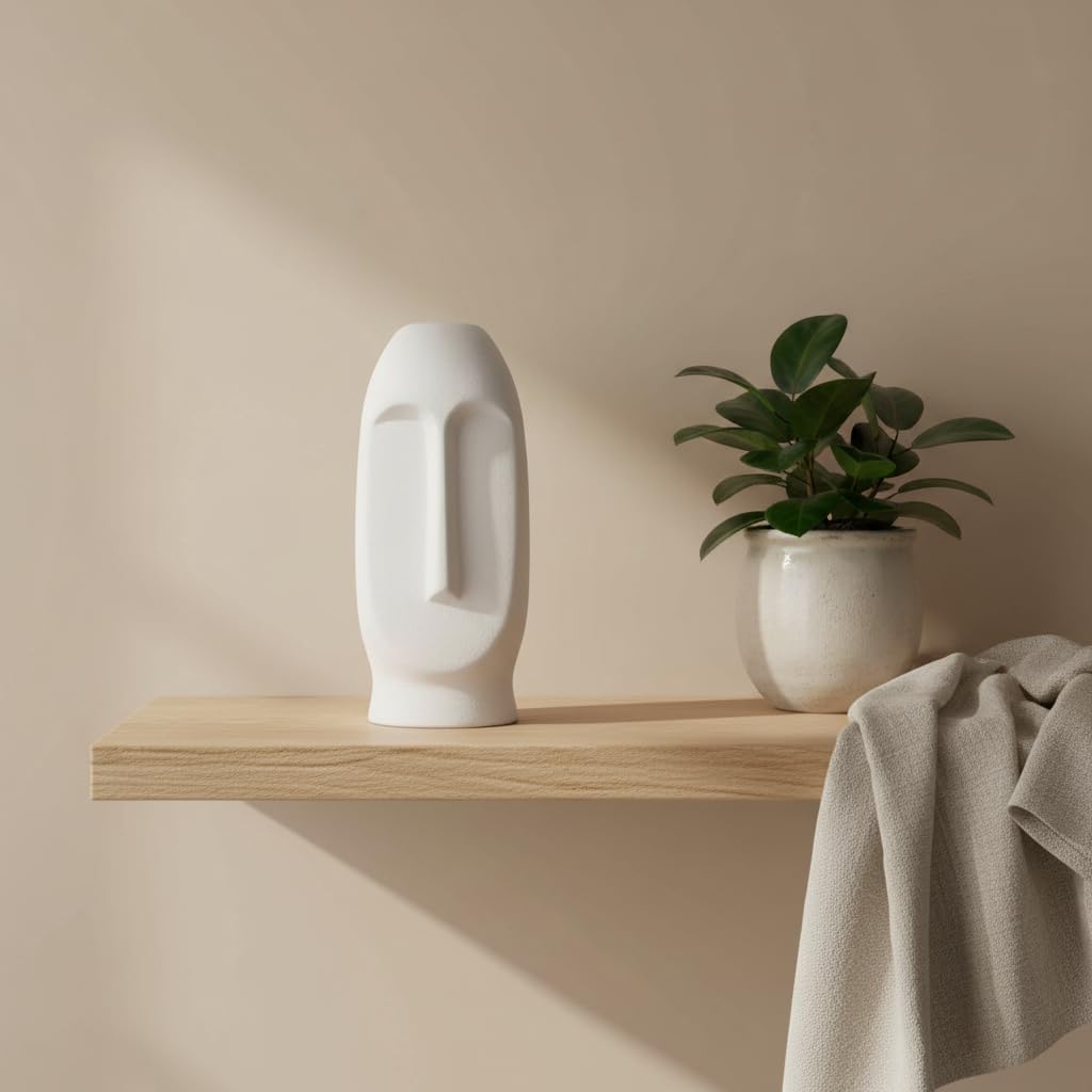 White Sculptural Face Ceramic Vase - Small - product view