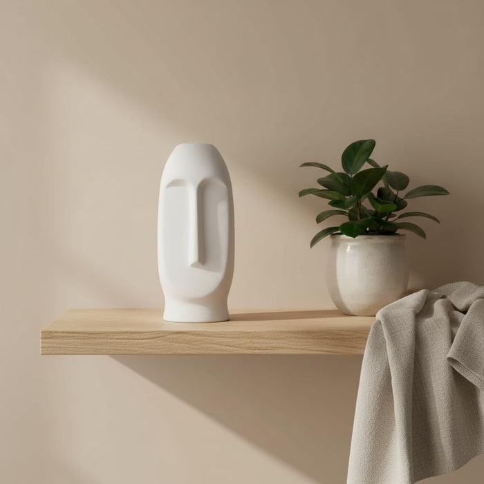 White Sculptural Face Ceramic Vase - Small