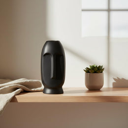 Black Sculptural Face Ceramic Vase - Small - product view