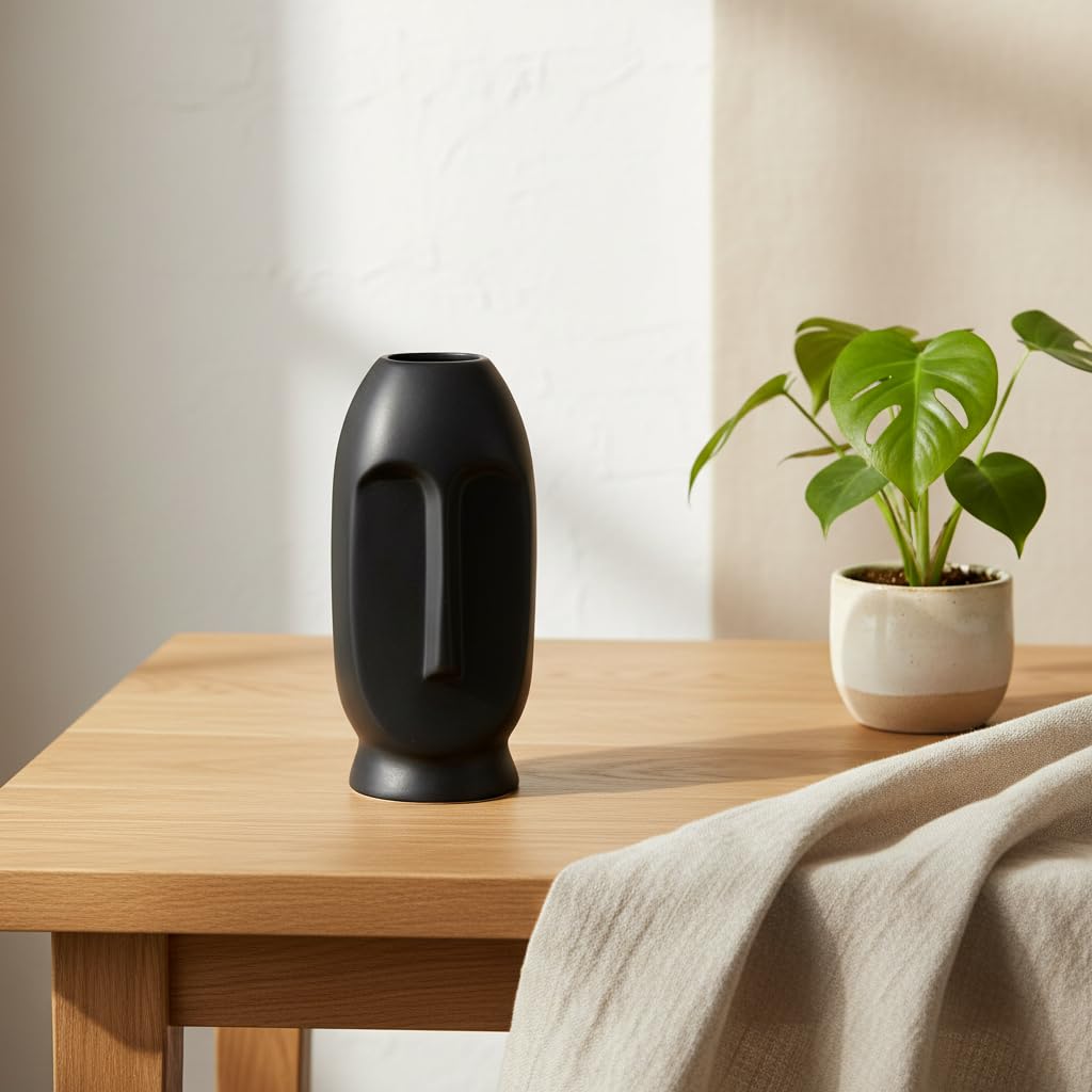Black Sculptural Face Ceramic Vase - Small - additional product view