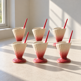 Red and Cream Ceramic Dessert Cups with Spoons - Set of 6 - additional product view