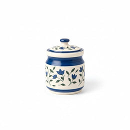Blue Leaf and Flower Ceramic Pickle Jar - 1200 ml - home lifestyle view