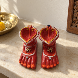 Red Lakshmi Charan Diyas - Pair - home lifestyle view