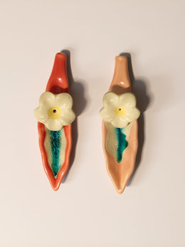 Leaf and Flower Ceramic Incense Holders - Red and Pink, Set of 2 - home lifestyle view