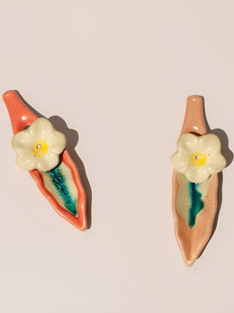 Leaf and Flower Ceramic Incense Holders - Red and Pink, Set of 2 - additional product view