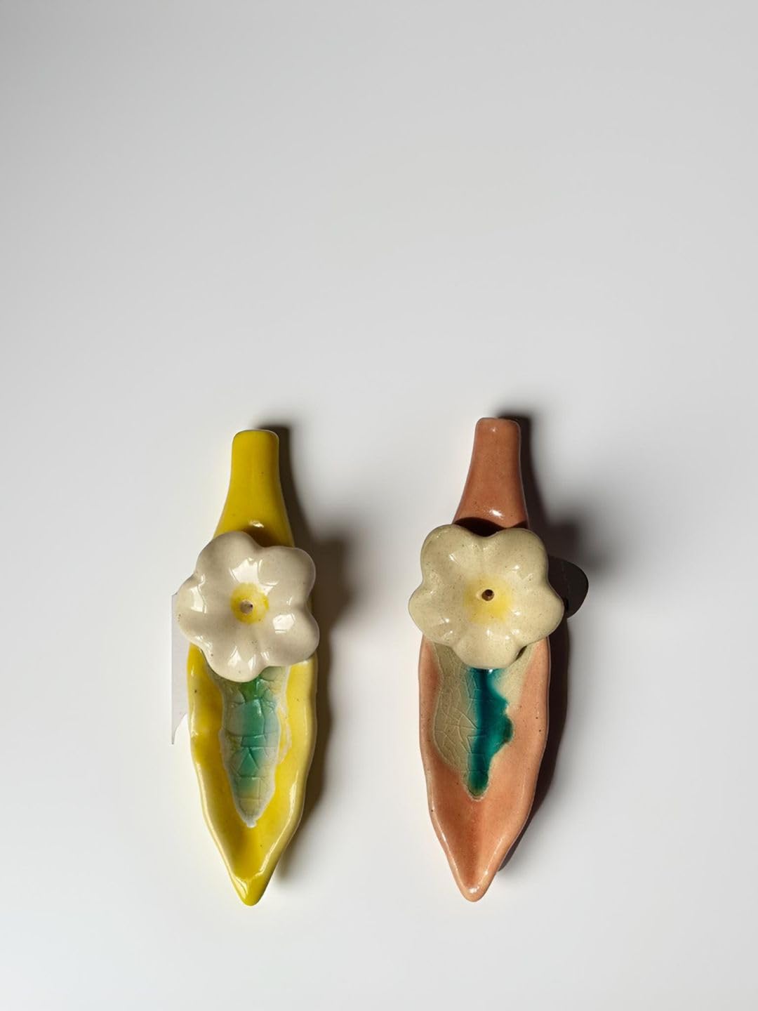 Leaf and Flower Ceramic Incense Holders - Yellow and Pink, Set of 2 - additional product view