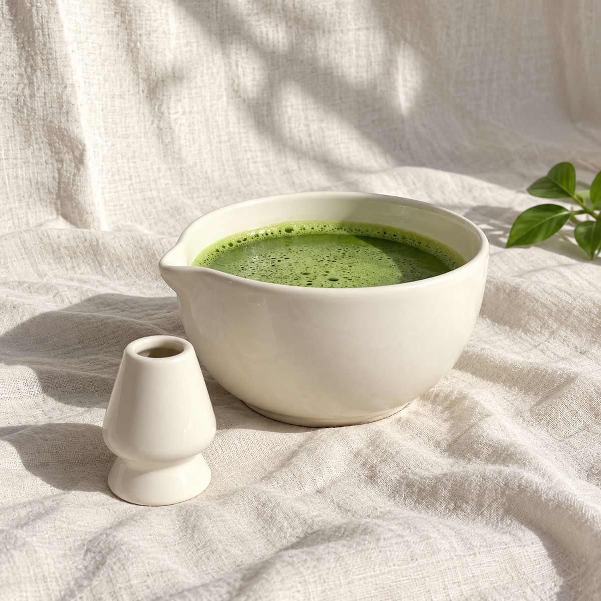 Pearl Mist Ceramic Matcha Bowl & Whisk Holder Set - product view