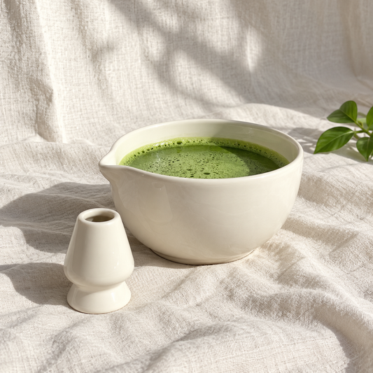 Pearl Mist Ceramic Matcha Bowl & Whisk Holder Set - product view