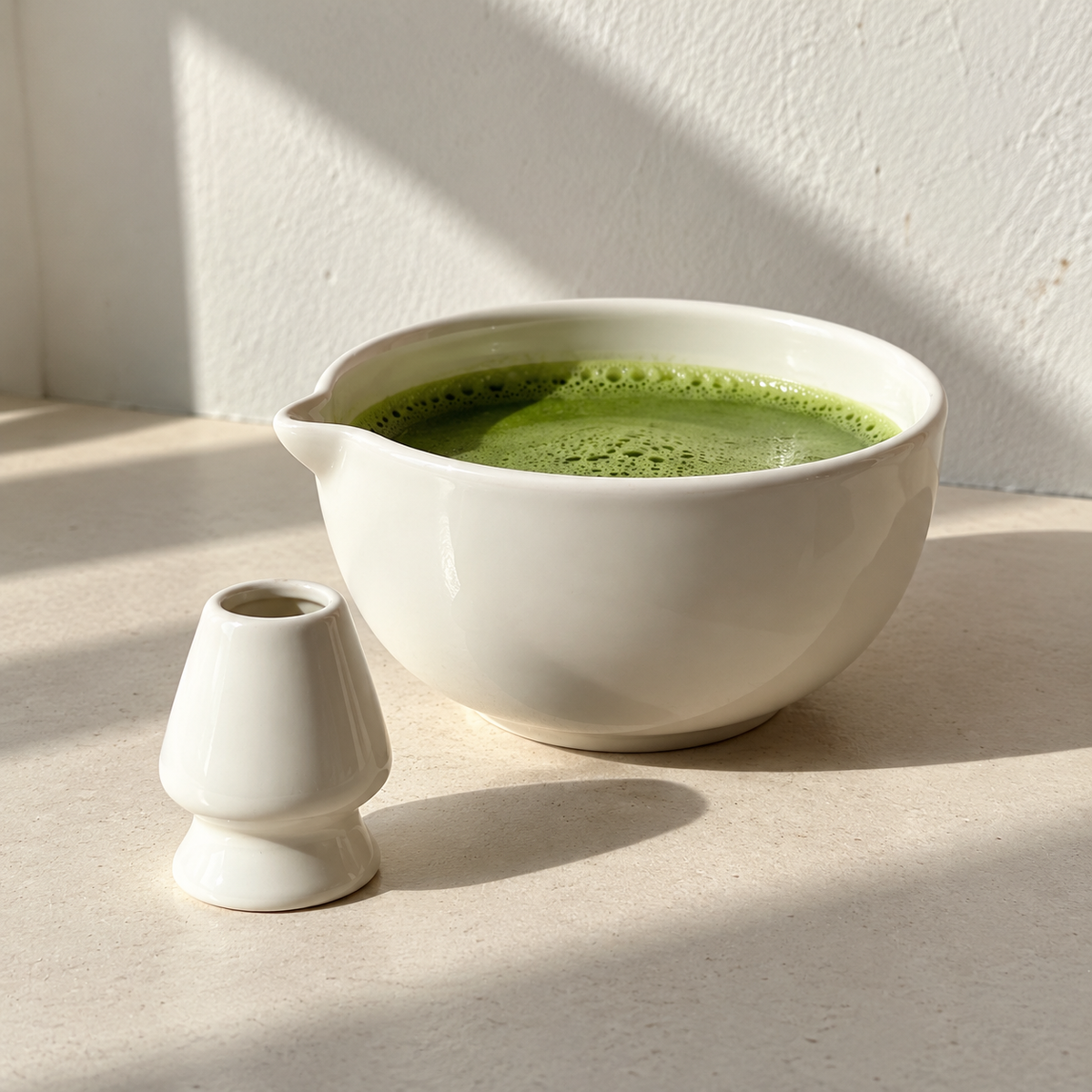 Pearl Mist Ceramic Matcha Bowl & Whisk Holder Set - additional product view