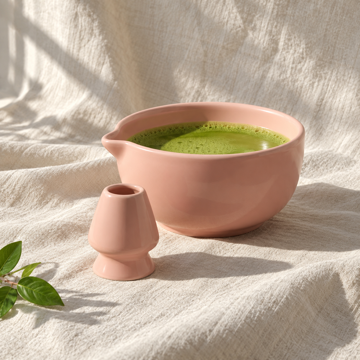 Pink Blush Ceramic Matcha Bowl & Whisk Holder Set - product view