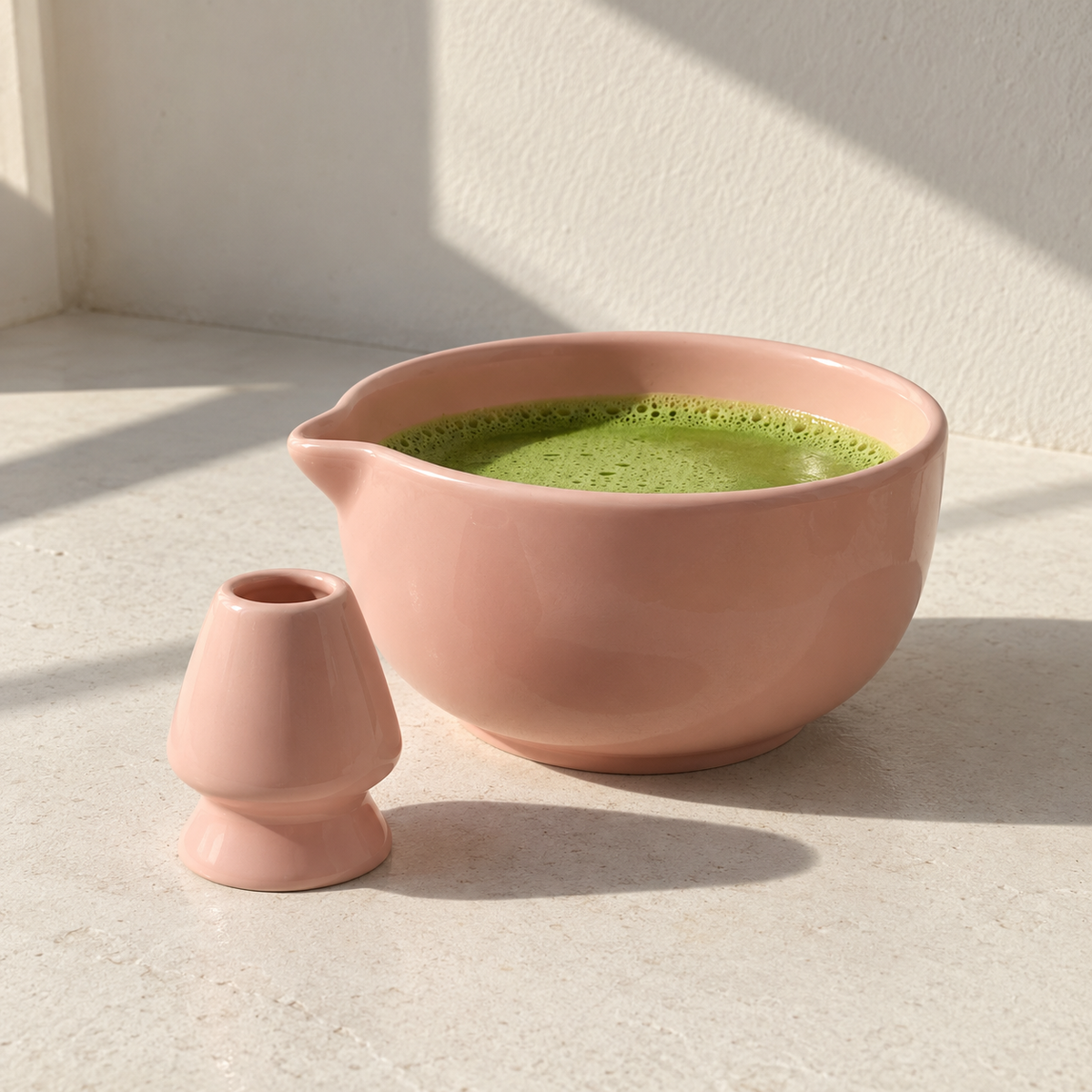 Pink Blush Ceramic Matcha Bowl & Whisk Holder Set - additional product view