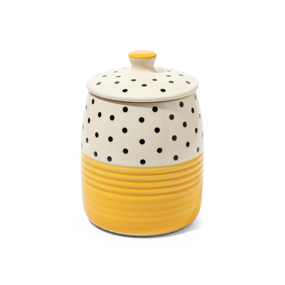 Yellow Polka Dot Ceramic Storage Jar - product view