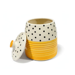 Yellow Polka Dot Ceramic Storage Jar - home lifestyle view