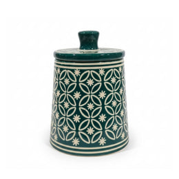 Teal Green Floral Ceramic Storage Jar - home lifestyle view