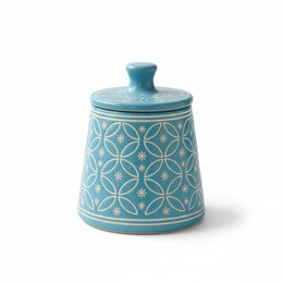 Sky Blue Floral Ceramic Storage Jar - home lifestyle view