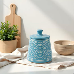 Sky Blue Floral Ceramic Storage Jar - additional product view
