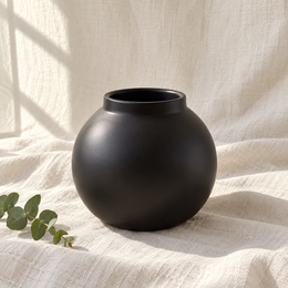 Matte Black Round Ceramic Vase - product view