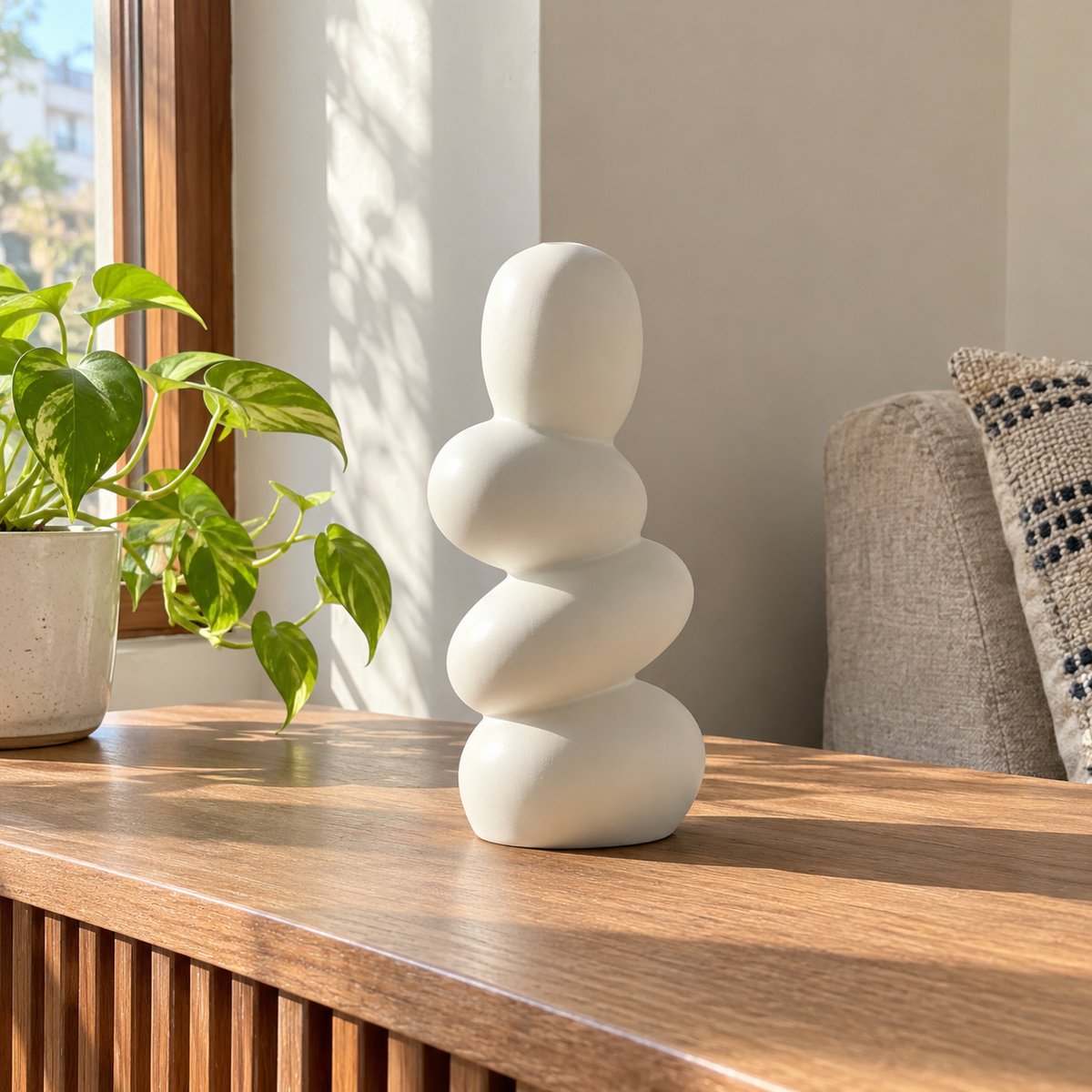 Stacked Stone Sculptural Ceramic Vase - home lifestyle view