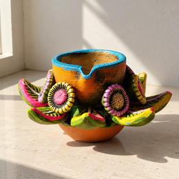 Hand-Painted Multicolor Flower Urli - additional product view
