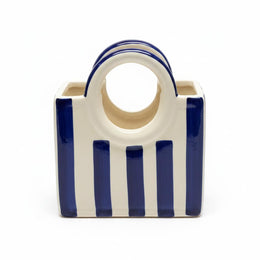 Blue Striped Ceramic Basket Vase - product view