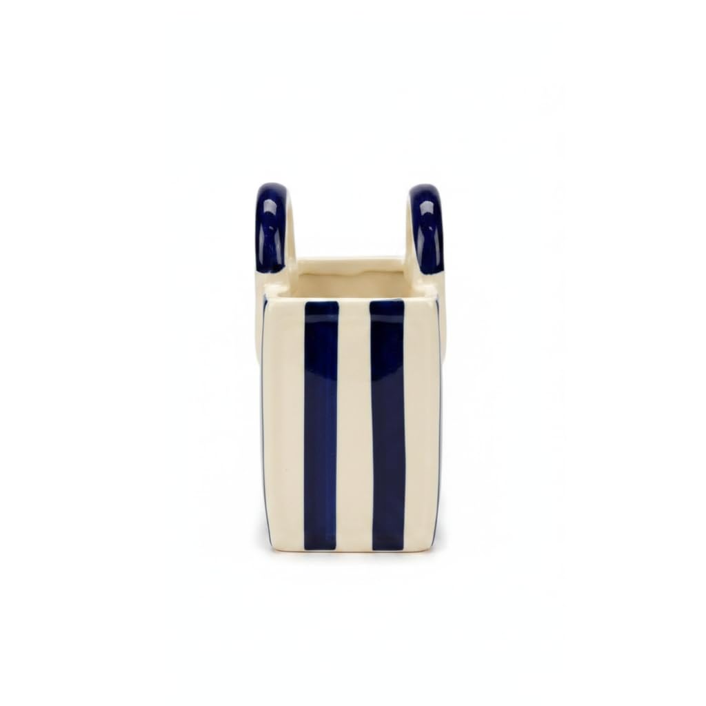 Blue Striped Ceramic Basket Vase - additional product view