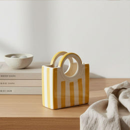 Yellow Striped Ceramic Basket Vase - additional product view