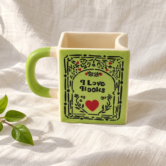 I Love Books Ceramic Mug - Green - product view