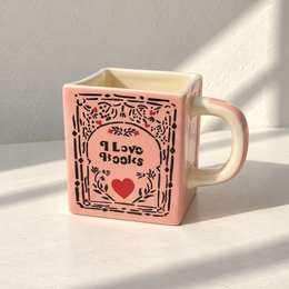 I Love Books Ceramic Mug - Coral Pink - additional product view