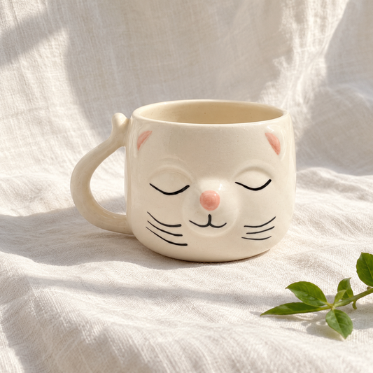 Sleepy Cat Face Ceramic Mug - product view