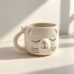 Sleepy Cat Face Ceramic Mug - additional product view