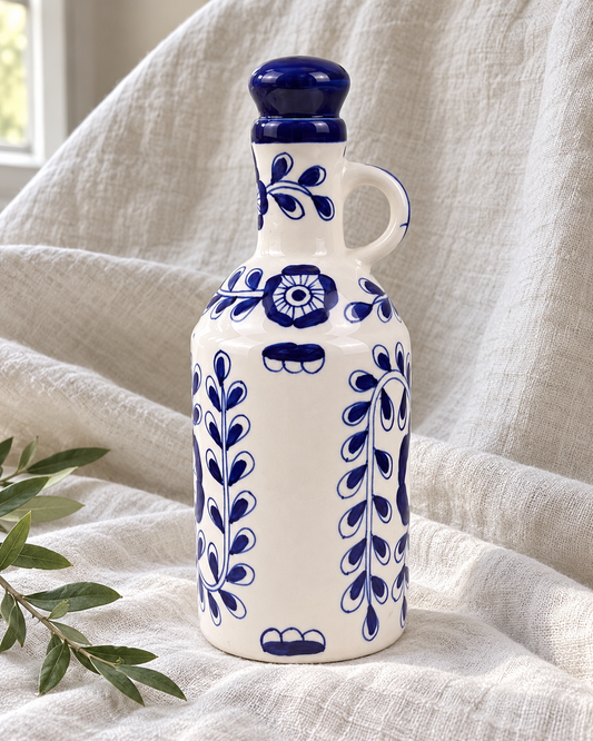 Blue Floral Ceramic Oil Dispenser — off-white drape