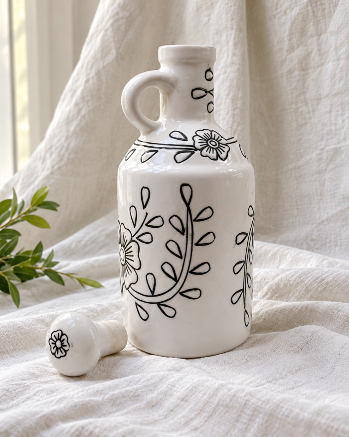 White Botanical Ceramic Oil Dispenser - 1 L