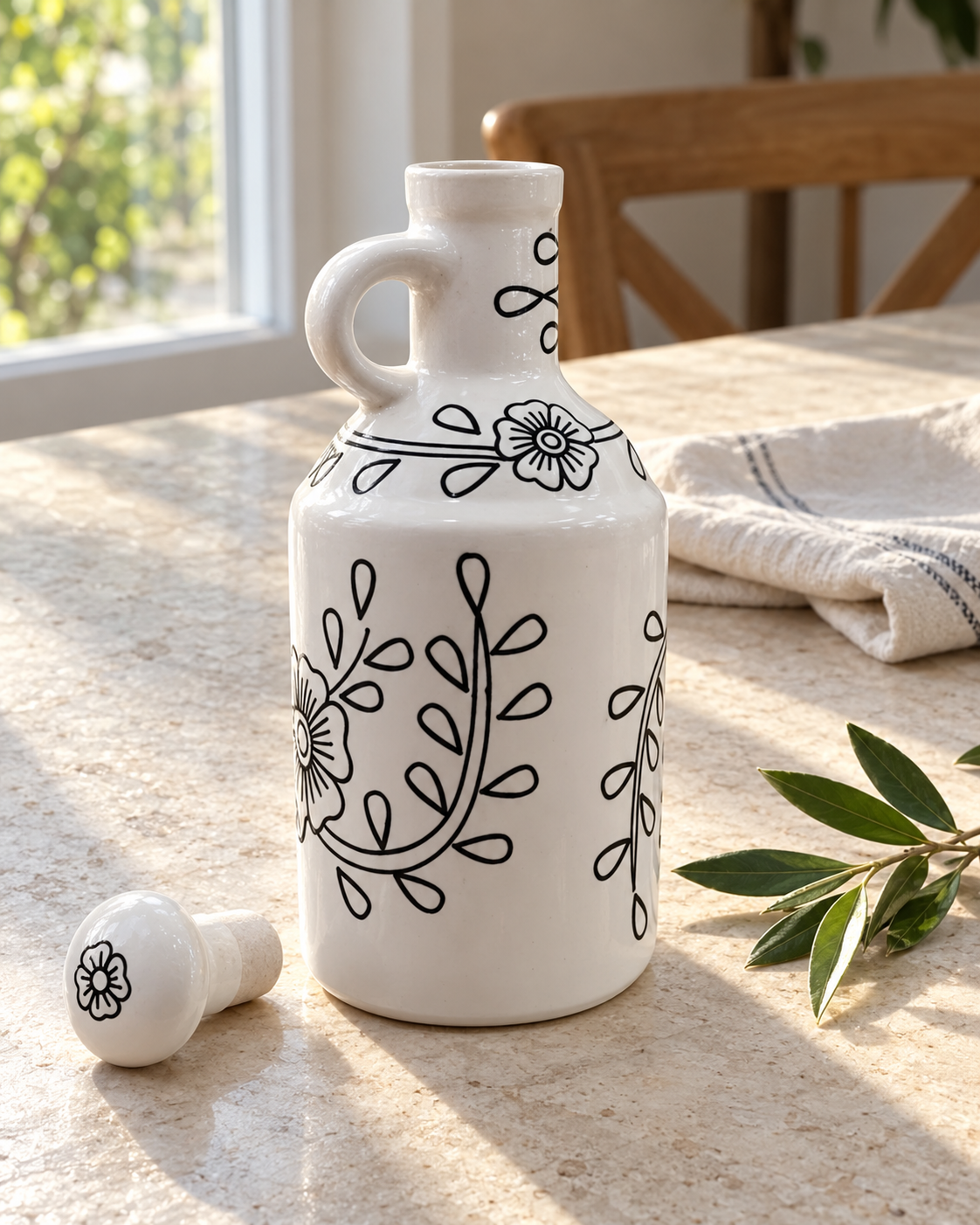 White Botanical Ceramic Oil Dispenser - 1 L — sunlit table