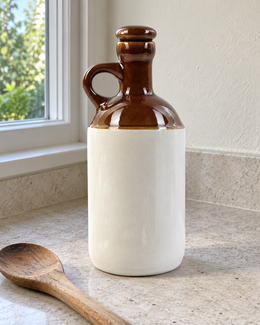 Classic Brown and White Ceramic Oil Dispenser - 1 L — natural kitchen lifestyle