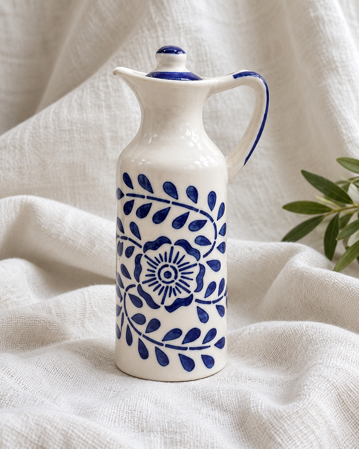 Mini Blue Floral Ceramic Oil Dispenser - 300 ml