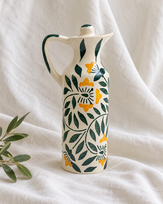 Mini Green Vine Ceramic Oil Dispenser — off-white drape