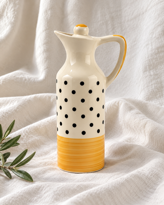 Mini Yellow Polka Dot Ceramic Oil Dispenser — off-white drape