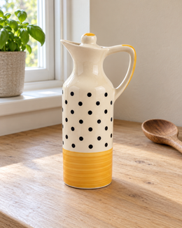 Mini Yellow Polka Dot Ceramic Oil Dispenser — kitchen lifestyle