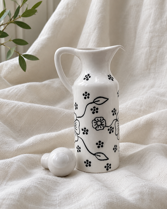 Mini White Floral Ceramic Oil Dispenser - 300 ml