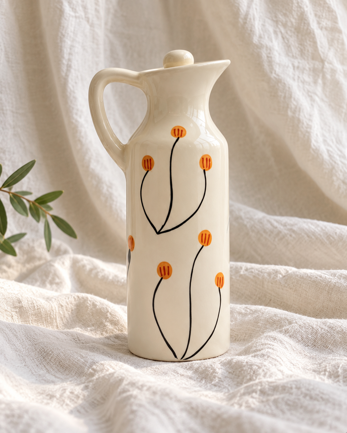Mini Orange Floral Ceramic Oil Dispenser — off-white drape