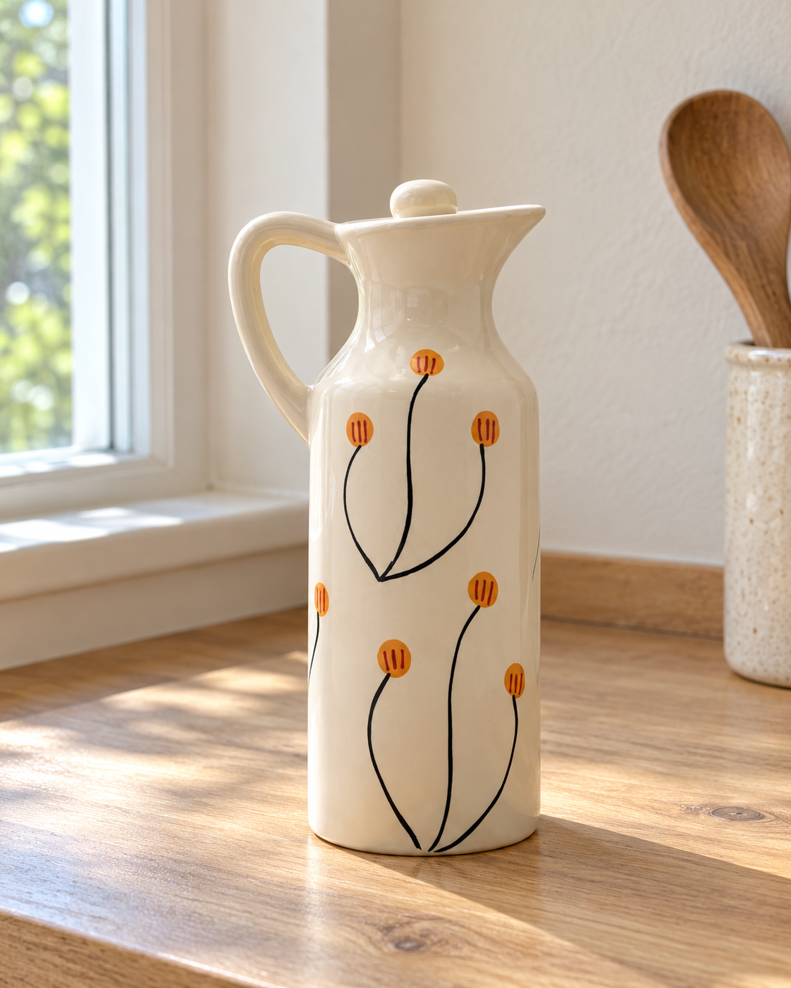 Mini Orange Floral Ceramic Oil Dispenser — kitchen lifestyle