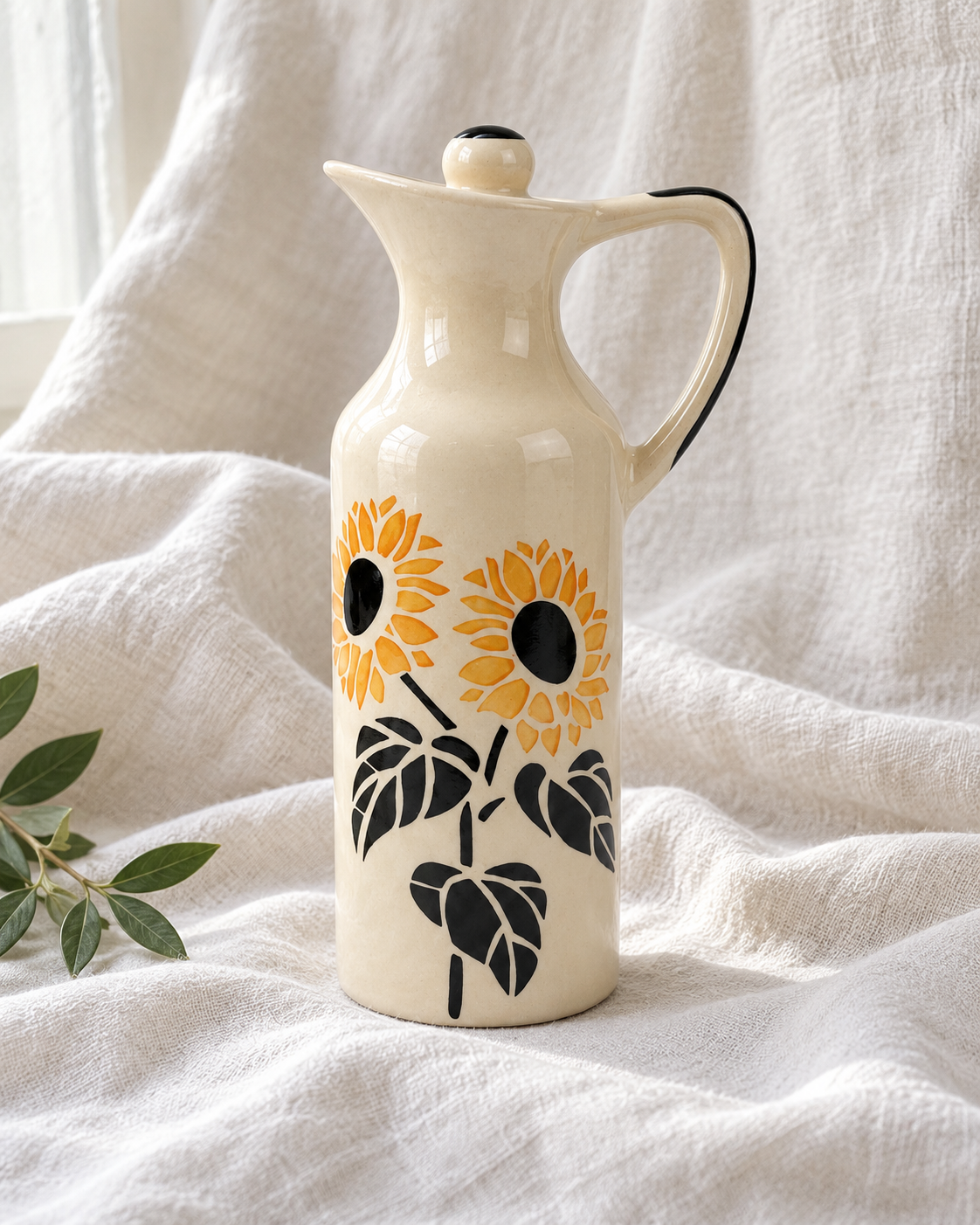 Mini Sunflower Ceramic Oil Dispenser — off-white drape