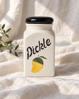 Mango Motif Ceramic Pickle Jar - 500 ml — off-white drape