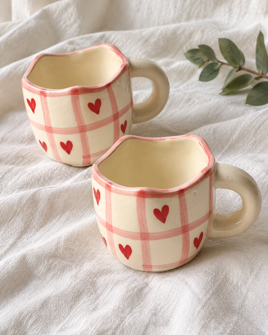 Checkered Heart Mug Recrafted - Set of 2 — off-white drape
