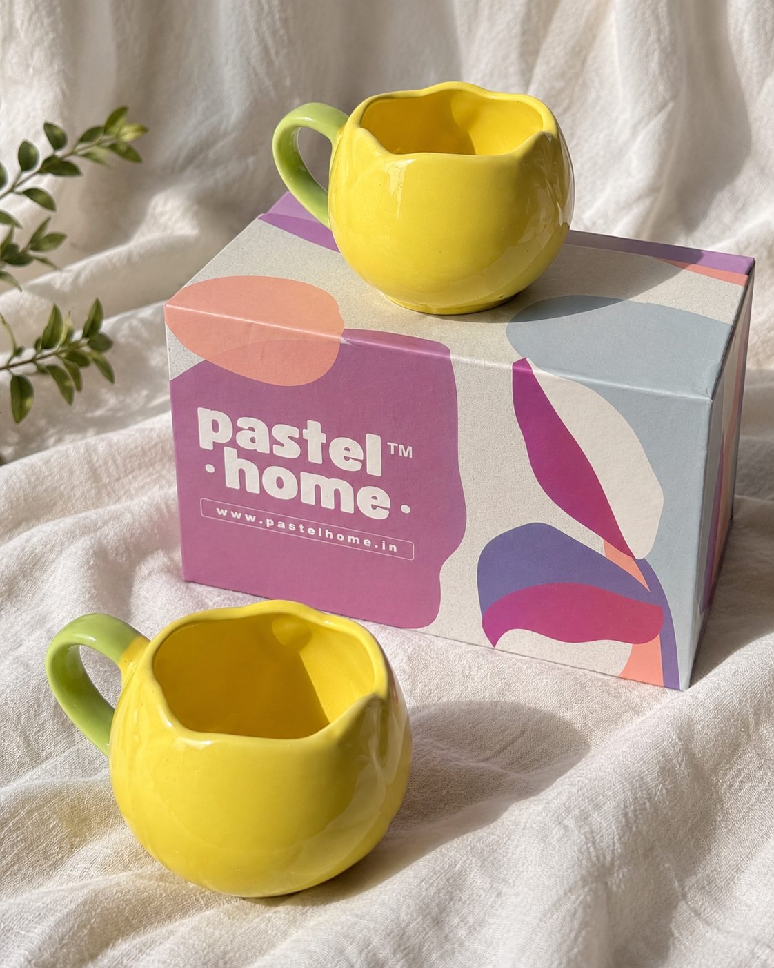 Pastel Home Gift Box - Yellow Tulip Mugs only (set of 2) — off-white drape