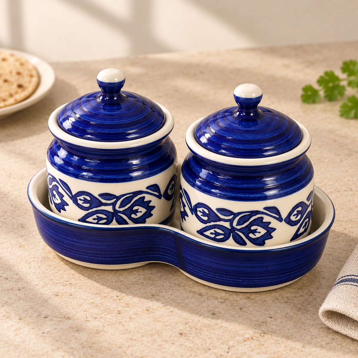 Blue Floral Ceramic Jar Set of 2 — approved style closed view