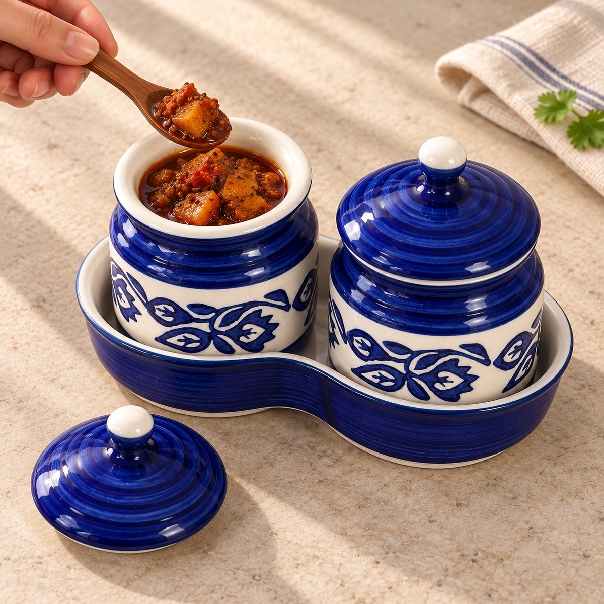 Blue Floral Ceramic Jar Set of 2 — approved style serving moment view