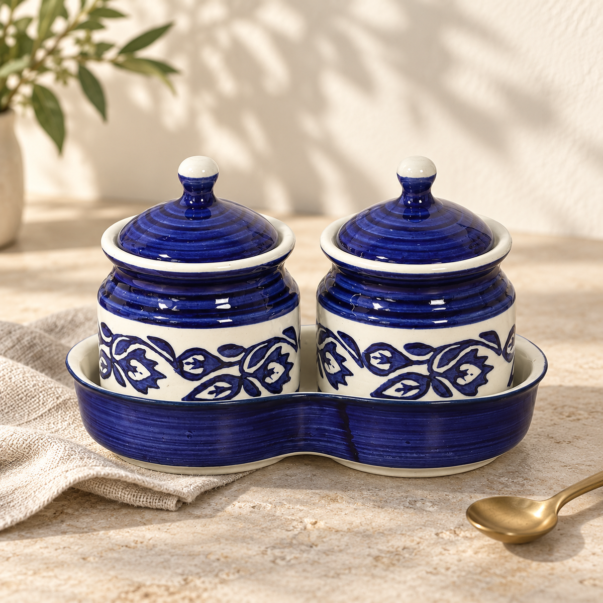 Blue Floral Ceramic Jar Set of 2 — minimal hero view