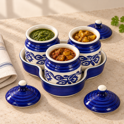 Blue Floral Ceramic Jar Set of 3 — open serving view