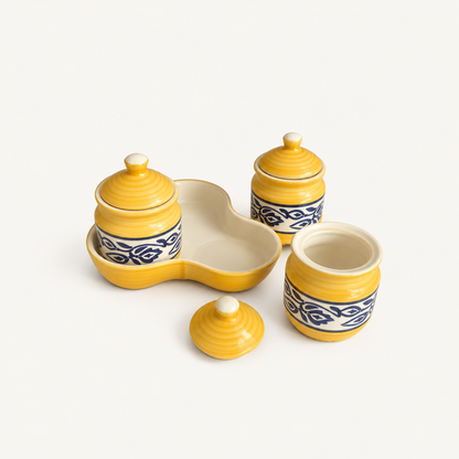 Yellow Floral Ceramic Jar Set of 3 — elevated view